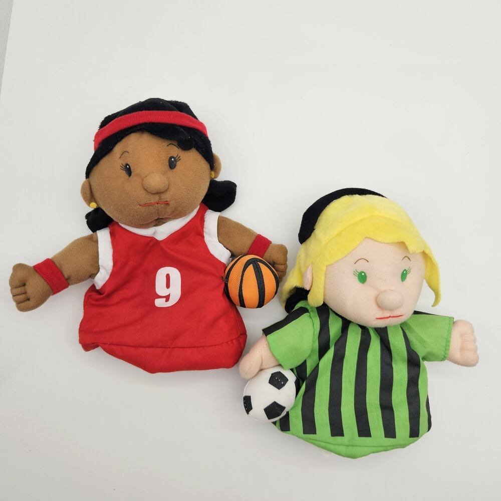 Lillian Vernon Hand Puppets Girl Basketball Soccer 8" LOT OF 2